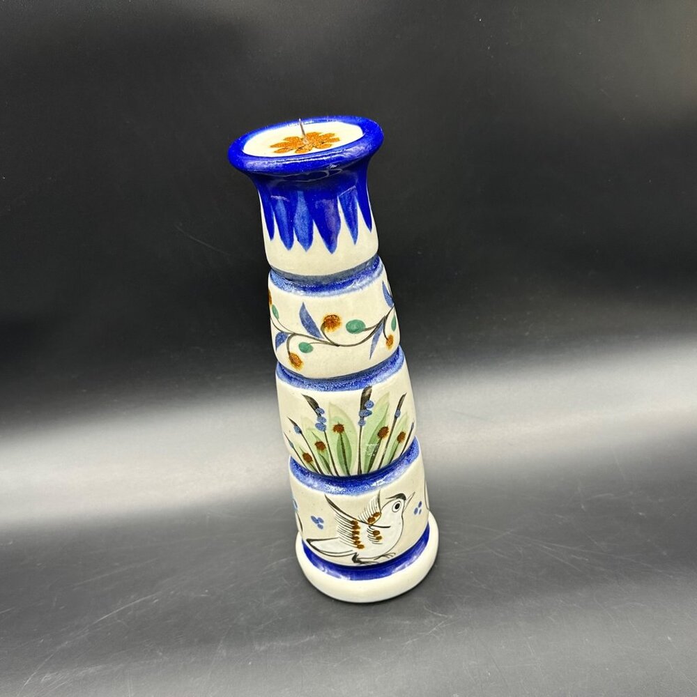 Vintage Ken Edwards Pottery Candle Holder Folk Art Bird Hand Painted Mexico